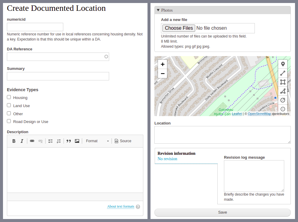 Documented location editing form.